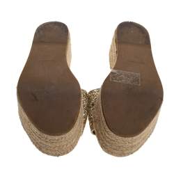 Miu Miu Metallic Gold Glitter Espadrille Platform Slide Sandals Size 36
