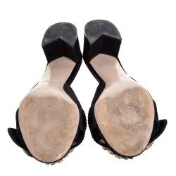 Miu Miu Black Satin Buckle Detail Crystal Embellished Slide Mules Size 40