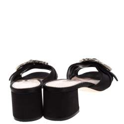 Miu Miu Black Satin Buckle Detail Crystal Embellished Slide Mules Size 40