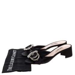 Miu Miu Black Satin Buckle Detail Crystal Embellished Slide Mules Size 40