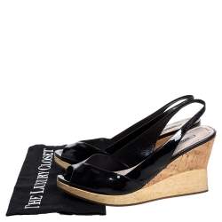 Miu Miu Black Patent Leather Vintage Slingback Wedge Platform Sandals Size 38