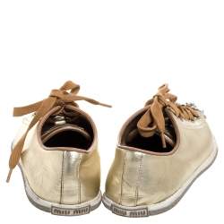 Miu Miu Gold Leather Crystal Embellished Cap Toe Sneakers Size 38