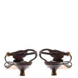 Pre Owned Miu Miu Dark Brown Leather Crystal And Stud Embellished Slingback Sandals Size 40.5