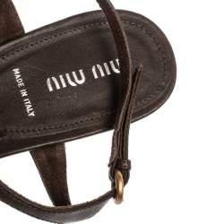 Pre Owned Miu Miu Dark Brown Leather Crystal And Stud Embellished Slingback Sandals Size 40.5