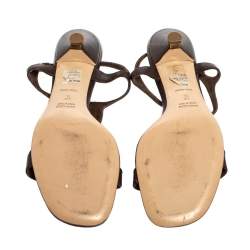 Pre Owned Miu Miu Dark Brown Leather Crystal And Stud Embellished Slingback Sandals Size 40.5