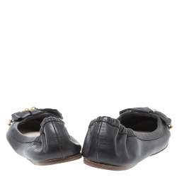 Miu Miu Black Leather Crystal, Bead And Bow Embellished Cap Toe Ballet Flats Size 40