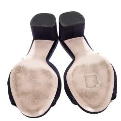 Pre Owned صندل سلايد ميو ميو مزخرف عقدة كريستال كانفاس و ساتان أزرق مقاس 38.5