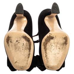 Pre Owned Miu Miu Black Suede Bow T-Strap Ankle Strap Sandals Size 36.5