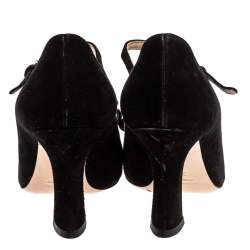 Pre Owned Miu Miu Black Suede Bow T-Strap Ankle Strap Sandals Size 36.5