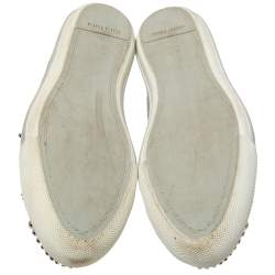 مملوكة مسبقًا Miu Miu Green Python Print Glossy Leather Studded Cap Toe Sneakers Size 40