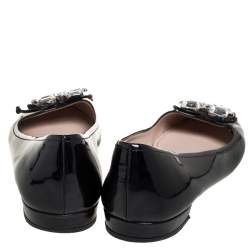 Pre Owned Miu Miu Black Patent Leather Crystal Embellished Ballet Flats Size 38.5