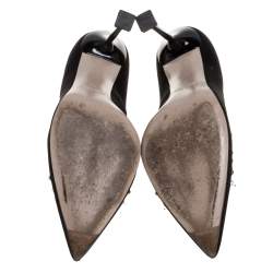 Pre Owned Miu Miu Black Satin Crystal and Pearl Embellished Pointed Toe Pumps Size 38