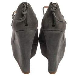 Miu Miu Grey Suede Mary Jane Peep New Wedges Size 40.5
