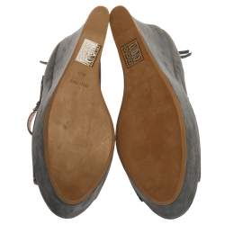 Miu Miu Grey Suede Mary Jane Peep New Wedges Size 40.5