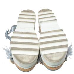 مملوكة مسبقًا  Miu Miu Blue Satin Feather/Crystal Embellished Platform Sandals Size 38