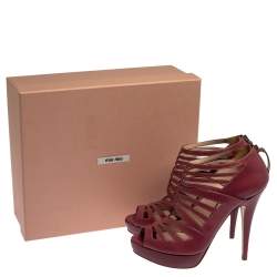 Pre Owned Miu Miu Pink Leather Cage Platform Ankle Booties Size 38.5