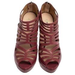 Pre Owned Miu Miu Pink Leather Cage Platform Ankle Booties Size 38.5