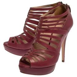 Pre Owned Miu Miu Pink Leather Cage Platform Ankle Booties Size 38.5