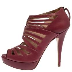 Pre Owned Miu Miu Pink Leather Cage Platform Ankle Booties Size 38.5