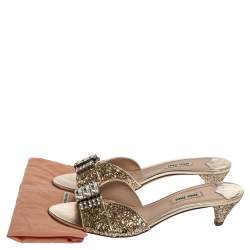 Miu Miu Coarse Glitter Crystal Embellished Mules Sandals Size 39.5