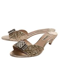 Miu Miu Coarse Glitter Crystal Embellished Mules Sandals Size 39.5