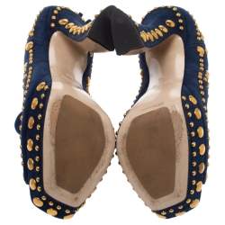 مملوكة مسبقًا Miu Miu Blue Suede Studded Peep Toe Booties Size 36