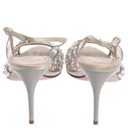 Pre Owned صندل ميو ميو مزخرف كريستال فتحة كعب جلد و بلاستيك مشمع مقاس 38