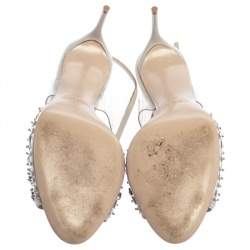 Pre Owned صندل ميو ميو مزخرف كريستال فتحة كعب جلد و بلاستيك مشمع مقاس 38