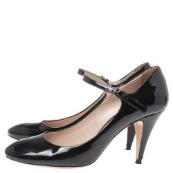 Miu Miu Black Patent Leather Mary Jane Cone Heel Pumps Size 39.5