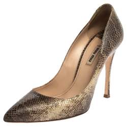 Pre Owned Miu Miu Two Tone Python Embossed Leather Pointed Toe Pumps Size 39