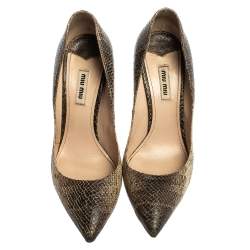 Pre Owned Miu Miu Two Tone Python Embossed Leather Pointed Toe Pumps Size 39