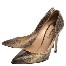 Pre Owned Miu Miu Two Tone Python Embossed Leather Pointed Toe Pumps Size 39