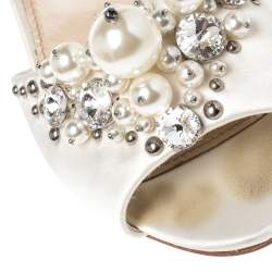 Miu Miu Cream Satin Crystal/Pearl Embellished Slide Size 35
