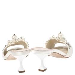 Miu Miu Cream Satin Crystal/Pearl Embellished Slide Size 35