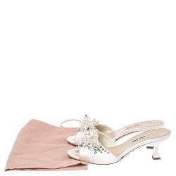 Miu Miu Cream Satin Crystal/Pearl Embellished Slide Size 35