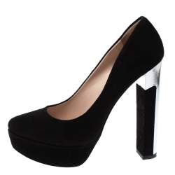 مملوكة مسبقًا Miu Miu Black Suede Platform Pumps Size 37