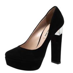 مملوكة مسبقًا Miu Miu Black Suede Platform Pumps Size 37