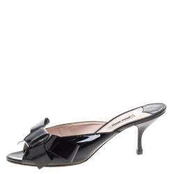 Miu Miu Black Patent Leather Bow Slide Sandals Size 40