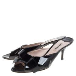 Miu Miu Black Patent Leather Bow Slide Sandals Size 40