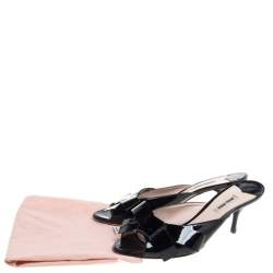 Miu Miu Black Patent Leather Bow Slide Sandals Size 40