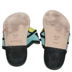 Pre Owned Miu Miu Green/Yellow Leather Tassel Slide Flats Size 39.5