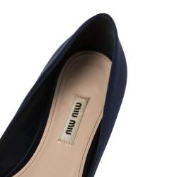 Pre Owned Miu Miu Navy Blue Satin Jeweled Pointed Toe Ballet Flats Size 39