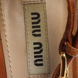 Pre Owned Miu Miu Brown Leather Espadrilles Wedge Platform Crisscross Ankle Strap Sandals Size 38