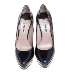 مملوكة مسبقًا Miu Miu Metallic Blue Leather Platform Pumps Size 37