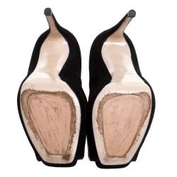 Pre Owned Miu Miu Black Suede Crystal Embellished Peep Toe Platform Pumps Size 38.5