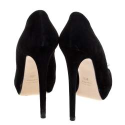Pre Owned Miu Miu Black Suede Crystal Embellished Peep Toe Platform Pumps Size 38.5