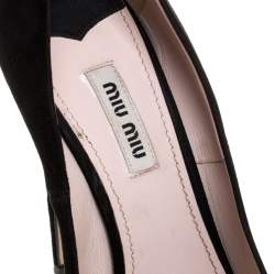 Pre Owned Miu Miu Black Suede Crystal Embellished Peep Toe Platform Pumps Size 38.5