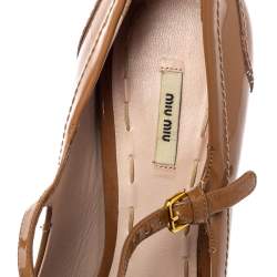 Pre Owned Miu Miu Brown Patent Leather Penny Loafer Platform Pumps Size 37.5