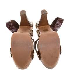 Miu Miu Brown Croc Embossed Leather Clog Platform Sandals Size 41