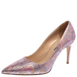 Pre Owned Miu Miu Multicolor Metallic Lurex Fabric Pointed Toe Pumps Size 37.5